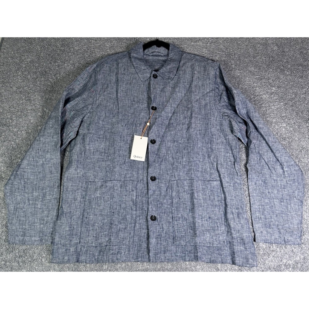 NWT Quince 100% European Flax Linen Chore Jacket Mens XL Shacket Chambray Blue